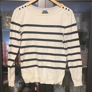 Tommy Hilfiger Women's Cream and Black Striped Sweater